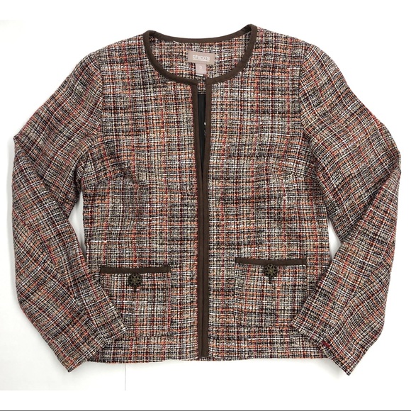 Chico's Elegant Boucle Cocoa Bean Tweed Jacket - Picture 10 of 16